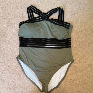 Olive and Black Women's One Piece Swimsuit